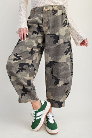 Washed Camo Twill Barrel Pants