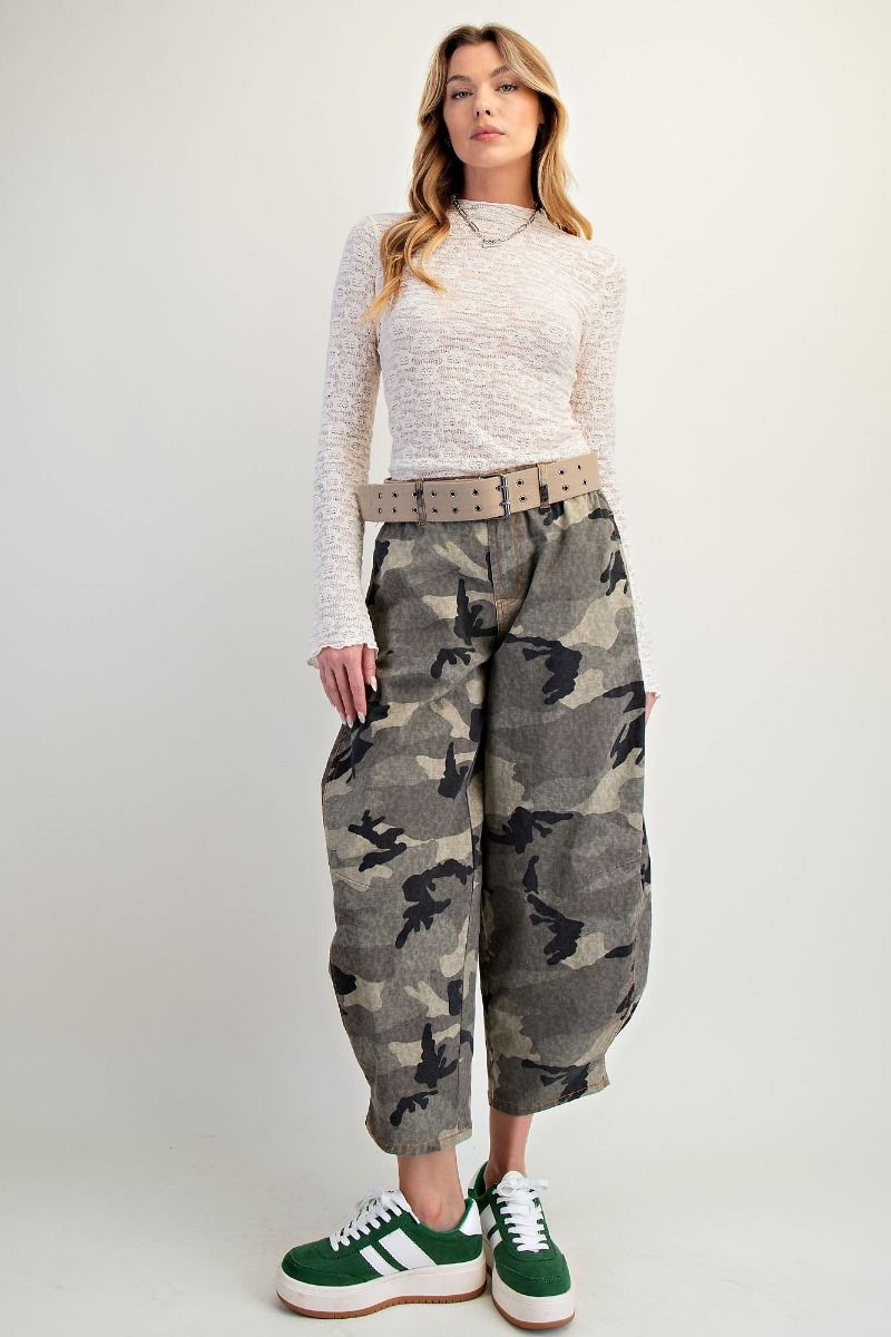 Washed Camo Twill Barrel Pants