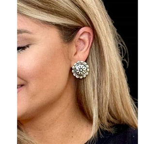 Burnished Silver Flower Post Earring