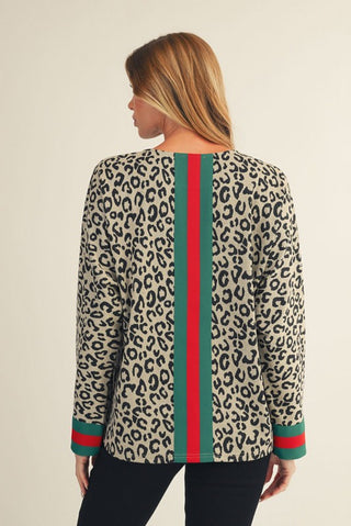 Color Rib Band Accent Leopard Top
