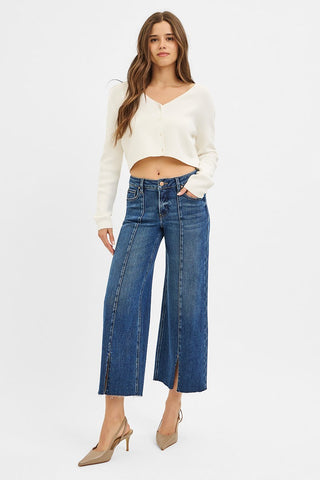 Tummy Control Wide Front Slit Jeans