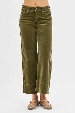 High Rise Crop Wide Corduroy Pants