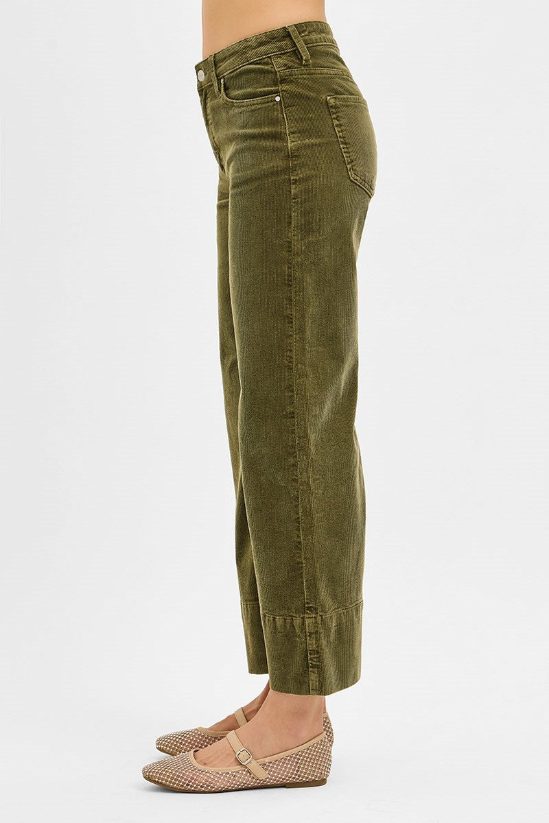 High Rise Crop Wide Corduroy Pants