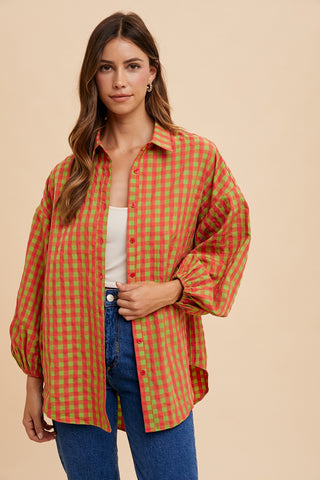 Plaid Puff Sleeve Blouse