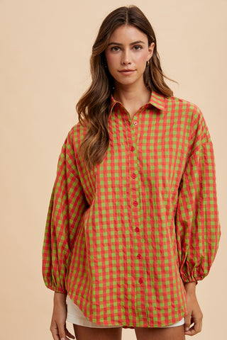 Plaid Puff Sleeve Blouse