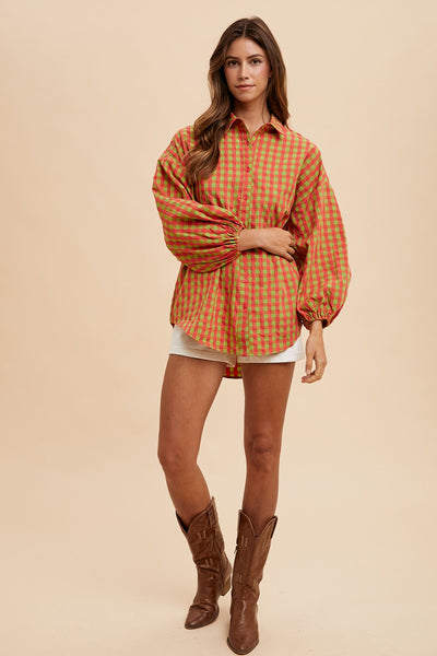 Plaid Puff Sleeve Blouse