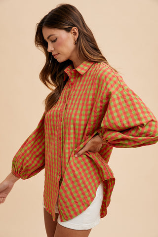 Plaid Puff Sleeve Blouse