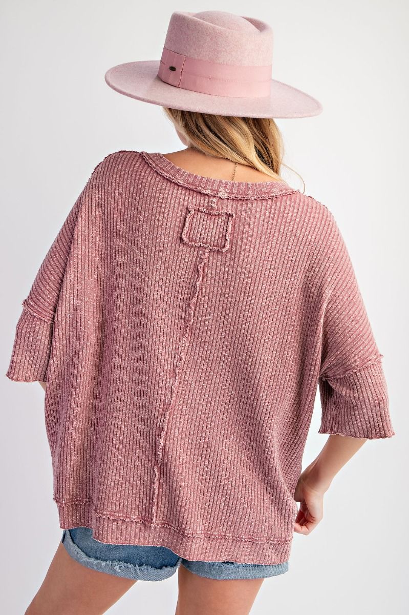 MINERAL WASHED PLUM THERMAL KNIT TOP