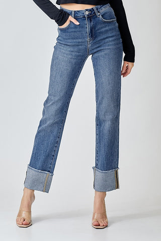 High Rise Straight Relaxed Cuffed Jeans