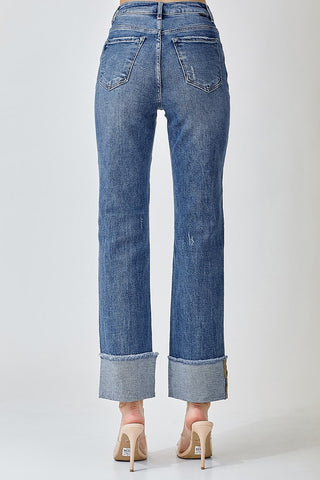 High Rise Straight Relaxed Cuffed Jeans