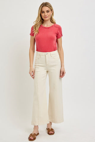 Ivory Tummy Control Crop Wide Jeans