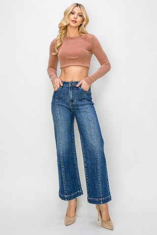 High Rise Ankle Wide Jeans