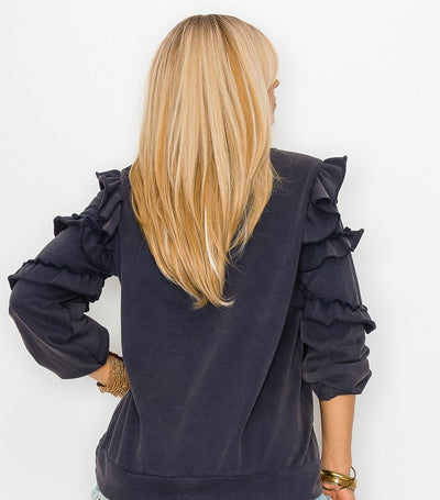 Ruffle Sleeve French Terry Washed Sweatshirt