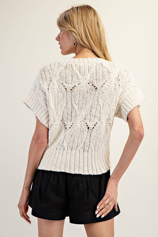 Cable Knit Short Sleeve Sweater Top