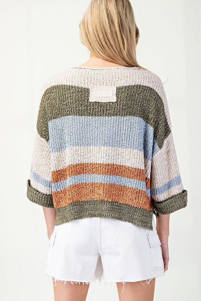 Striped Notched Collar Top