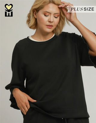 Select LuxeKnit Round Neck Ruffle Tier Raglan Sleeve Top
