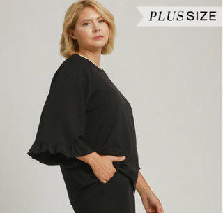 Select LuxeKnit Round Neck Ruffle Tier Raglan Sleeve Top