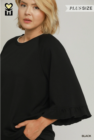 Select LuxeKnit Round Neck Ruffle Tier Raglan Sleeve Top