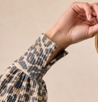 Leopard Print Oversized Waffle Thermal Sweatshirt