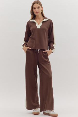 Contrast Collar Pant Set
