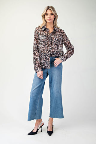 Leopard Printed Button Down Slightly Sheet Shirt