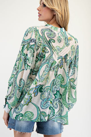 Paisley Printed Bubble Sleeve Top