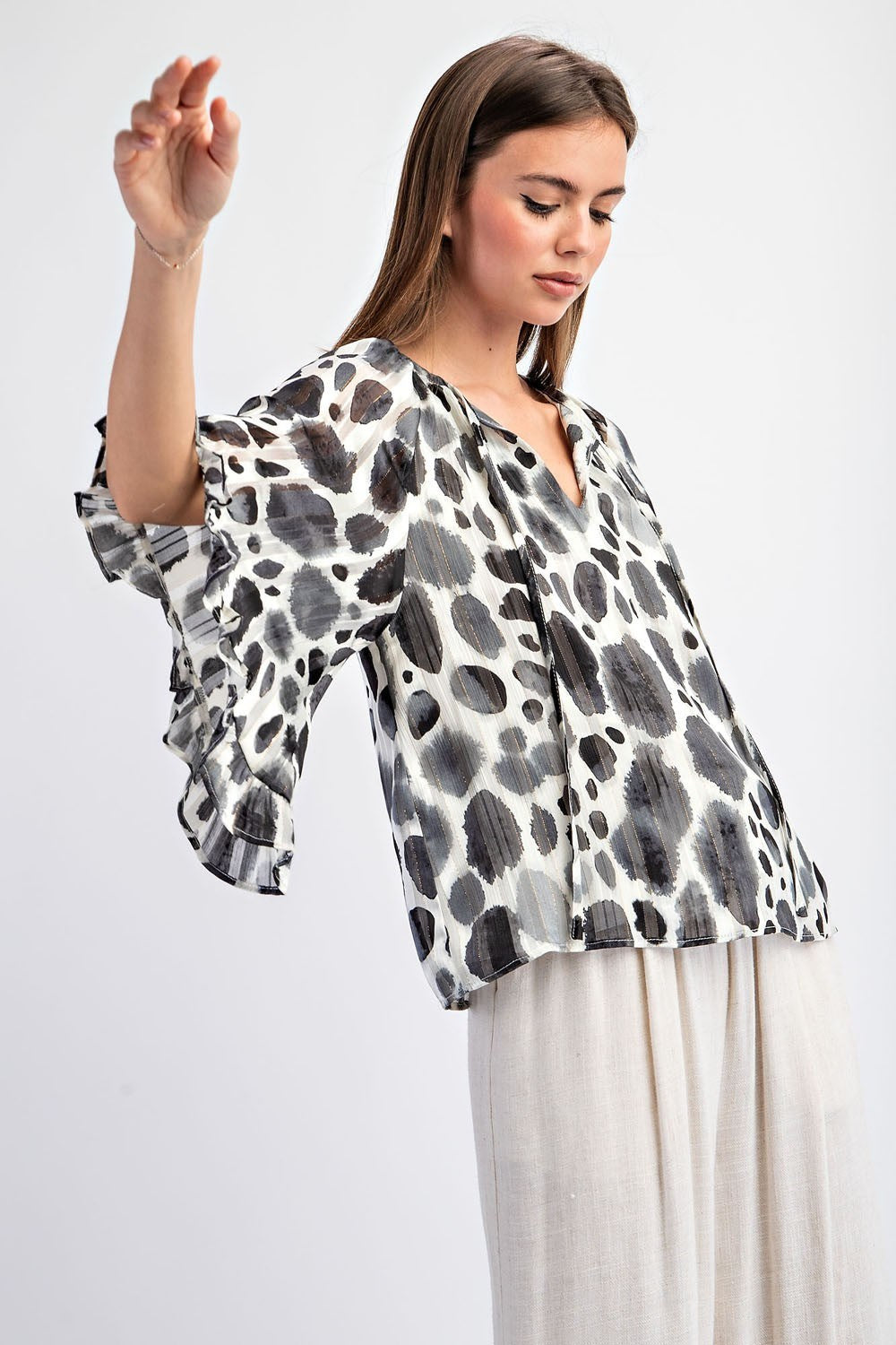 SPOTTED HALF SLEEVE BLOUSE TOP