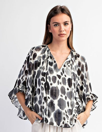 SPOTTED HALF SLEEVE BLOUSE TOP