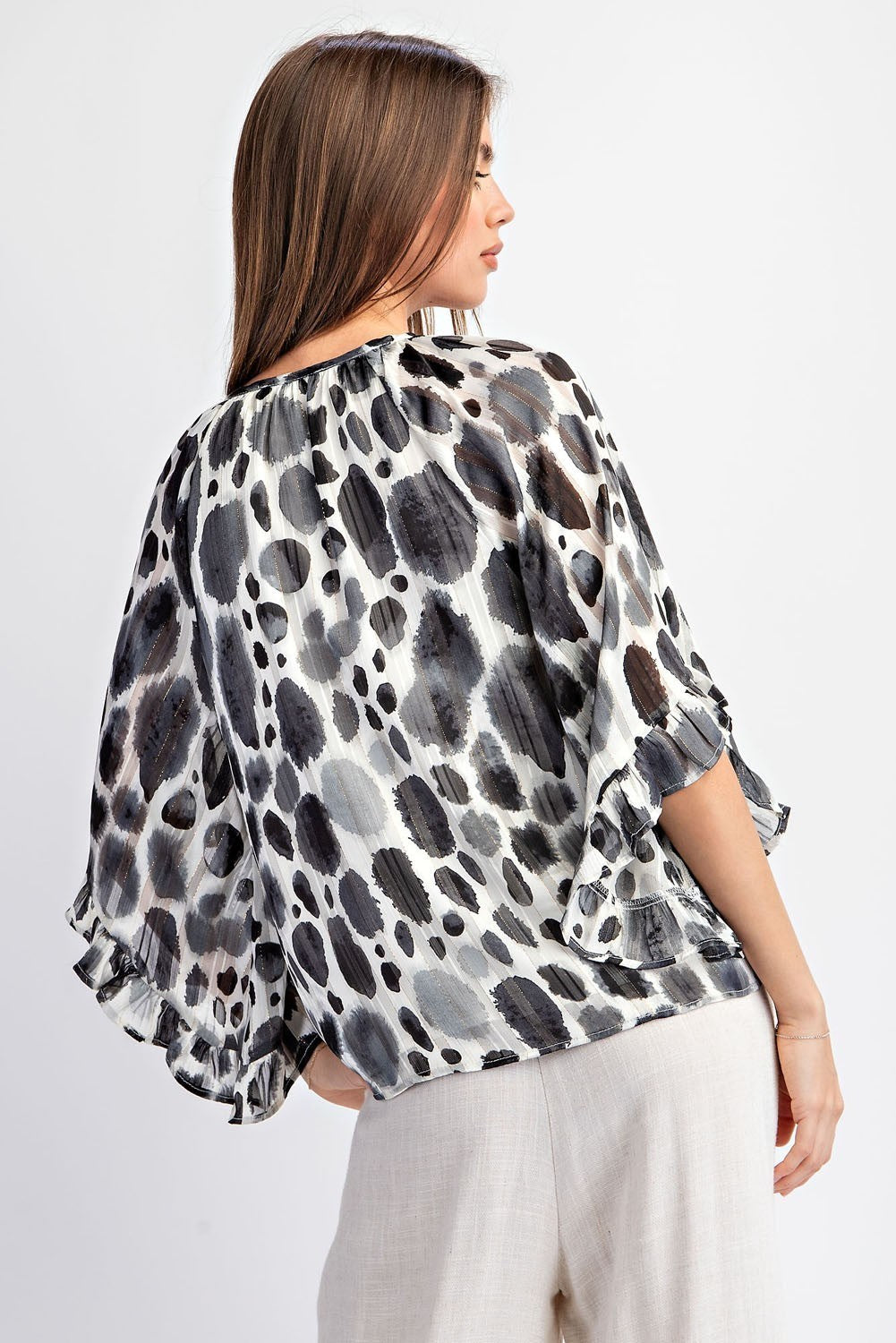 SPOTTED HALF SLEEVE BLOUSE TOP