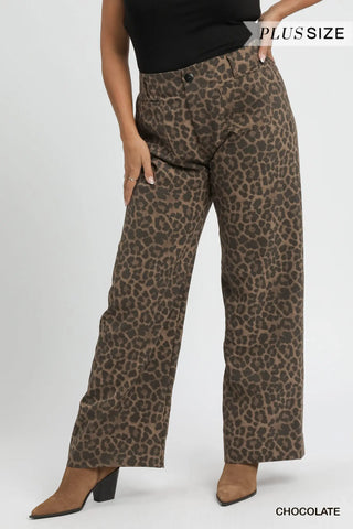 Animal Print Non- Stretch Wide Leg Pants