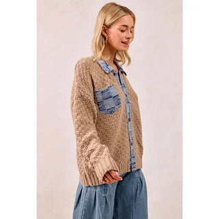 Washed Checker Denim Mix and Match Sweater Top