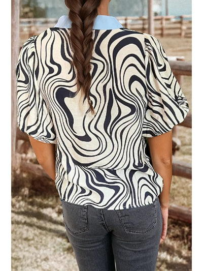 Zebra Stripe Contrast Ricrac Detail Blouse