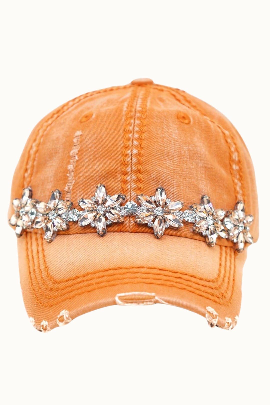 Bejeweled Bling Glitz Distressed Cap, Adjustable