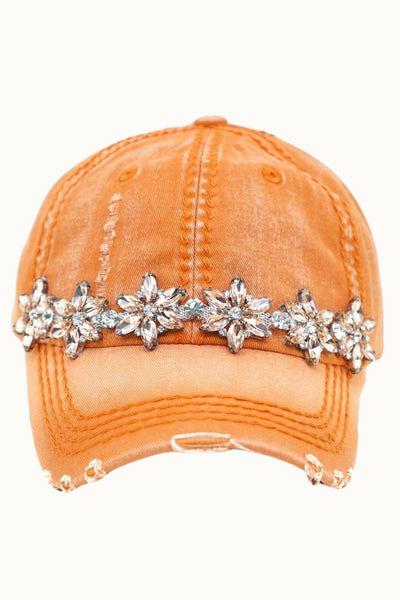 Bejeweled Bling Glitz Distressed Cap, Adjustable