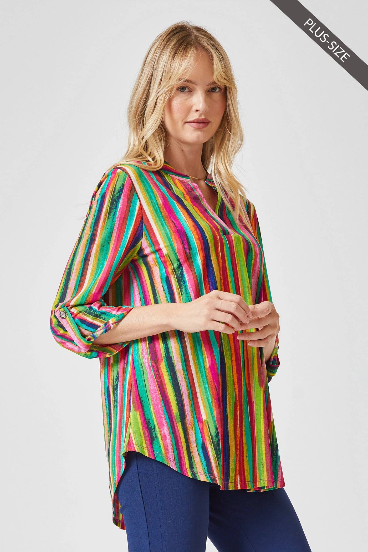 PLUS SIZE Striped 3/4 Sleeve Wrinkle-Free LIZZY Top