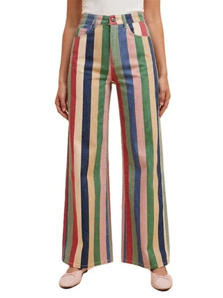Comfort Stretch Multi Stripe Retro Inspired Wide Leg Pants