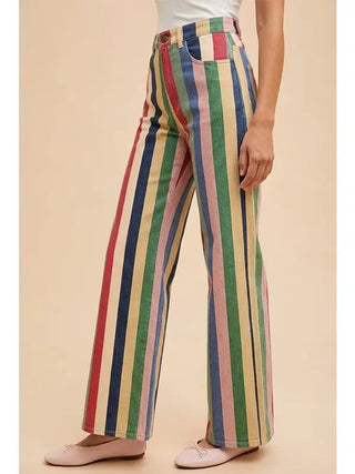 Comfort Stretch Multi Stripe Retro Inspired Wide Leg Pants