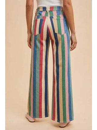Comfort Stretch Multi Stripe Retro Inspired Wide Leg Pants