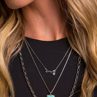 Layered Silver Necklace with Arrows and Turquoise Accents