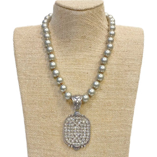 Rhinestone Square Metal Pendant On Faux Navajo Pearls