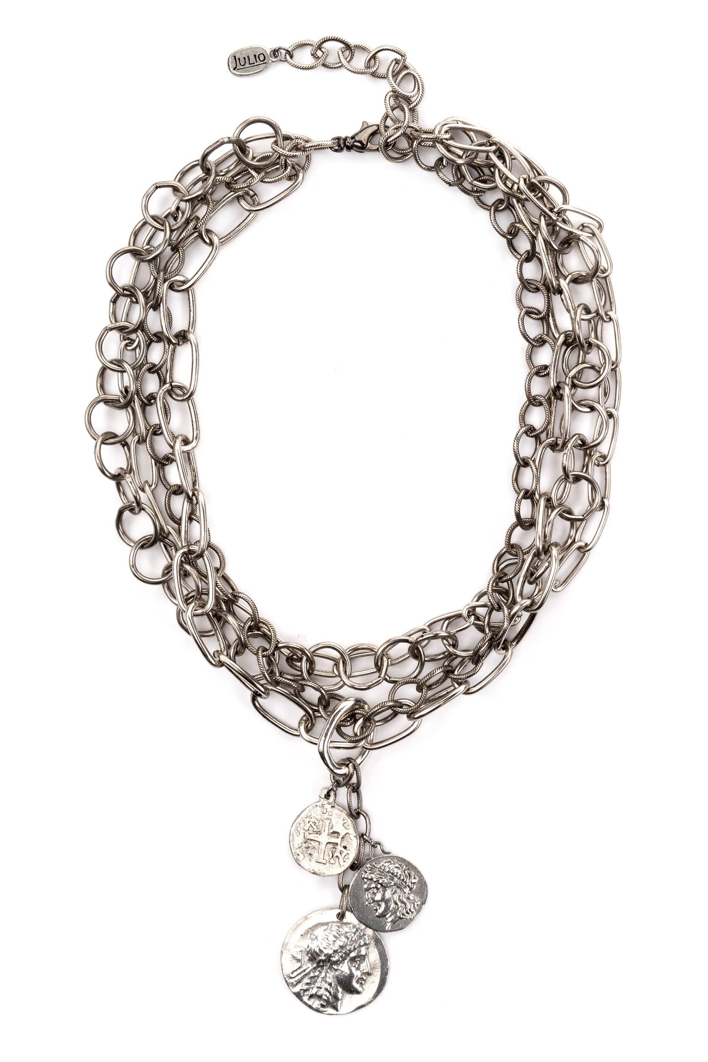 Multi Chain Necklace with Coin Cluster Pendant: 2-Tone