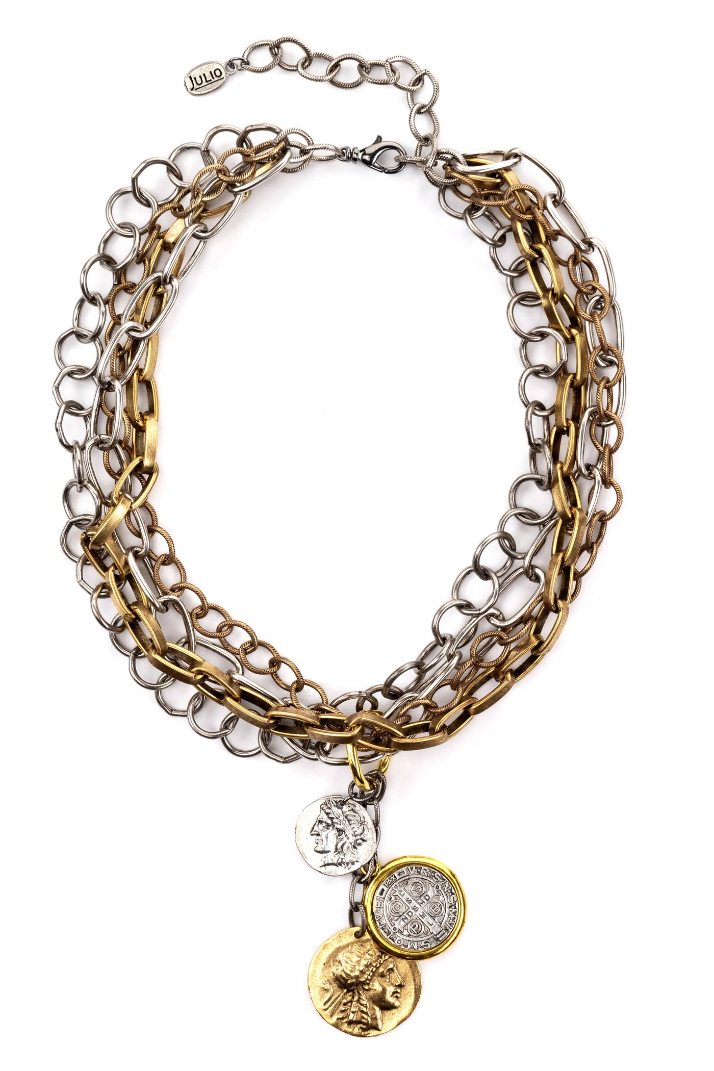 Multi Chain Necklace with Coin Cluster Pendant: 2-Tone