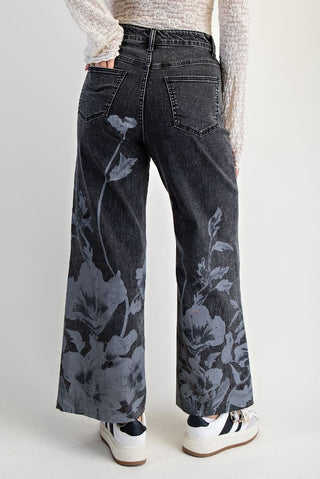Floral Bird Stretch Denim Pants