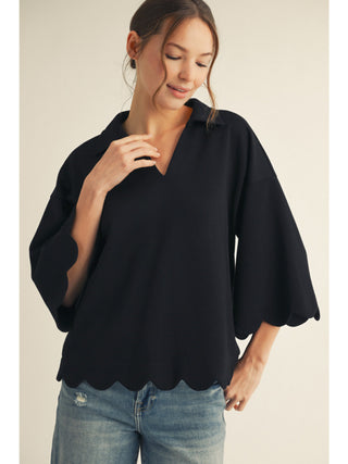 Black Scallop v Neck
