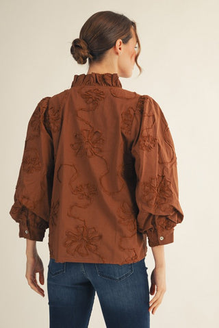 Button Down 3d Floral Top