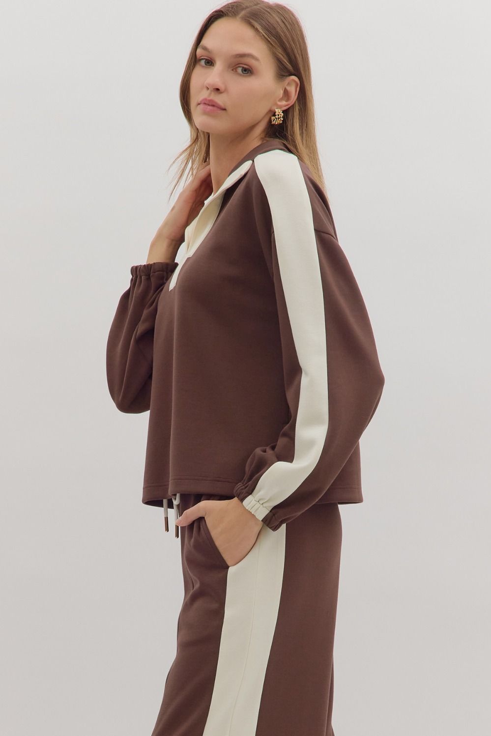 Contrast Collar Pant Set