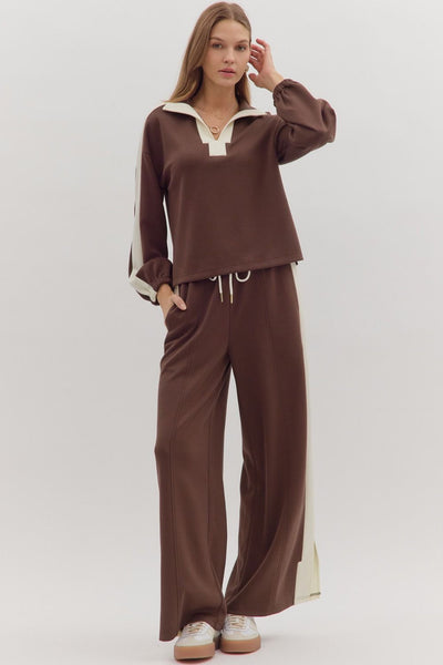 Contrast Collar Pant Set