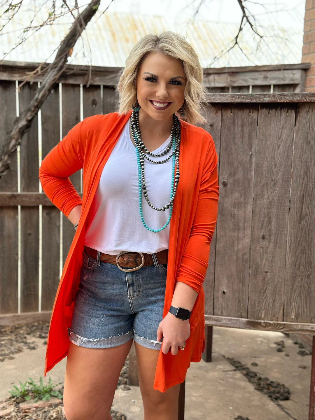 Orange Solid Cardigan