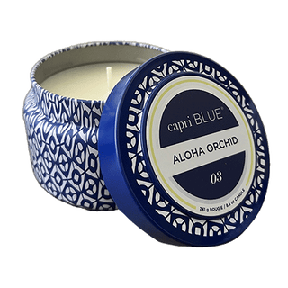 Aloha Orchid Printed Travel Tin capri BLUE Candle