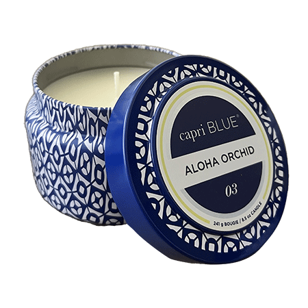 Aloha Orchid Printed Travel Tin capri BLUE Candle